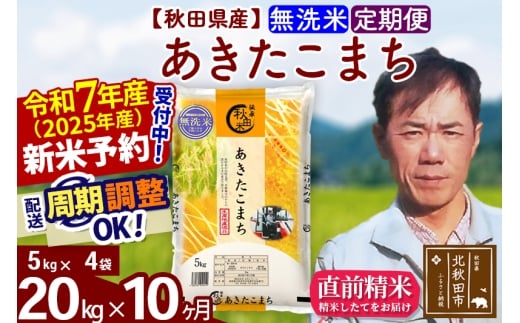 ※令和7年産 新米予約※《定期便10ヶ月》秋田県産 あきたこまち 20kg【無洗米】(5kg小分け袋) 2025年産 お届け時期選べる お届け周期調整可能 隔月に調整OK お米 みそらファーム