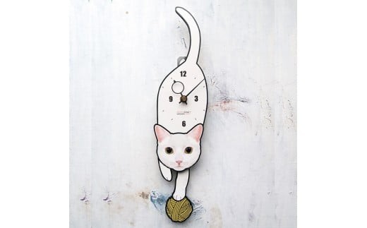 C-63W1 白猫(黄目)-猫の振り子時計毛糸玉01.ORANGE C-CC-063A 582109 - 岡山県西粟倉村