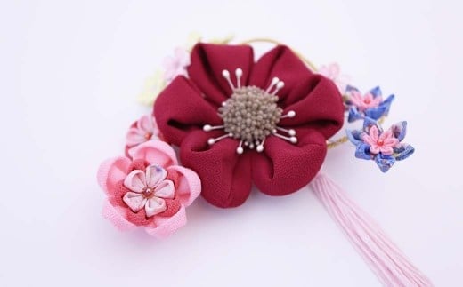 つまみ細工の髪飾り ワイン大きな花(クリップ)縦14×横17cm W-ww-105A