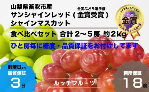 2025年全国ぶどう選手権で金賞を受賞したルッチのサンシャインレッドとの食べ比べセットです
