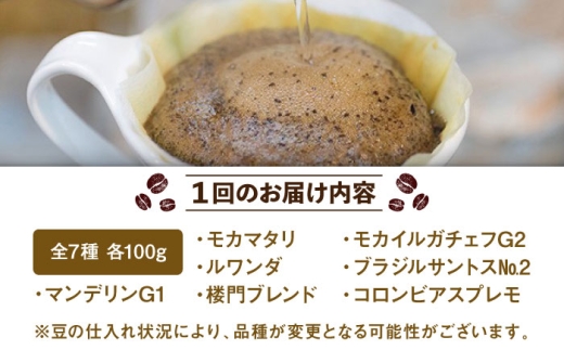 【豆】【3回定期便】コーヒー屋さん喜蔵 お勧め コーヒー豆 100g×7種 /はらだ酒店 [UAL007] コーヒー 豆 飲み比