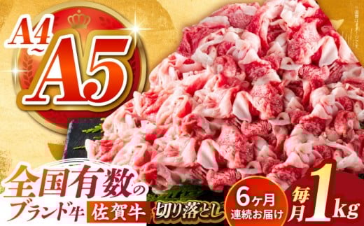 【様々な料理に使いやすい】＜全6回定期便＞佐賀牛切り落とし 1kg（500g×2パック）【がばいフーズ】佐賀牛 A5 牛丼 切落とし 切り落し 牛肉 和牛 黒毛和牛 小分け 冷凍 きりおとし 佐賀 6ヶ月 6回 定期 [HCS033] 1118714 - 佐賀県江北町