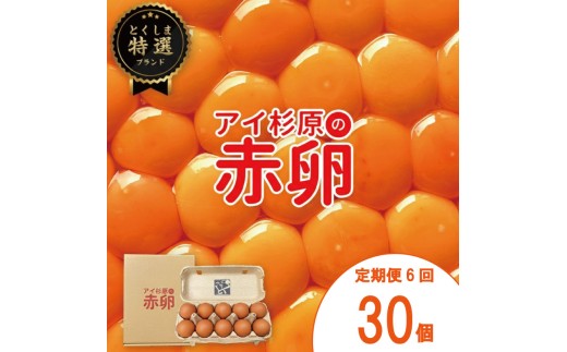 【定期便】 卵 赤卵 30個 6回 (割れ保証含む) たまご アイ杉原 国産 大人気 玉子焼き 卵焼き 卵かけご飯 米 ご飯 ゆで卵 すき焼き 鳥 鶏 鶏卵 卵黄 玉子スープ 玉子焼き 生卵 産地直送 健康 ギフトお歳暮 お中元 アイ杉原の赤卵 徳島 
