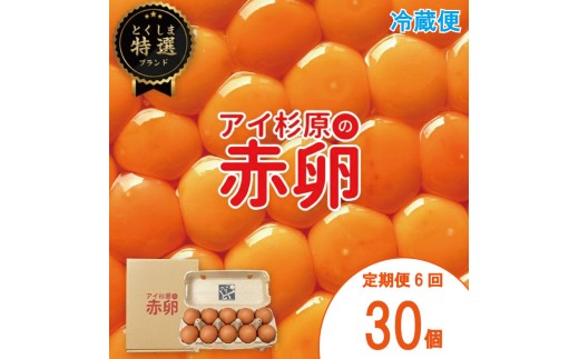 【定期便】 卵 赤卵 30個 6回 (割れ保証含む) たまご アイ杉原 国産 大人気 玉子焼き 卵焼き 卵かけご飯 米 ご飯 ゆで卵 すき焼き 鳥 鶏 鶏卵 卵黄 玉子スープ 玉子焼き 生卵 産地直送 健康 ギフトお歳暮 お中元 アイ杉原の赤卵 徳島 