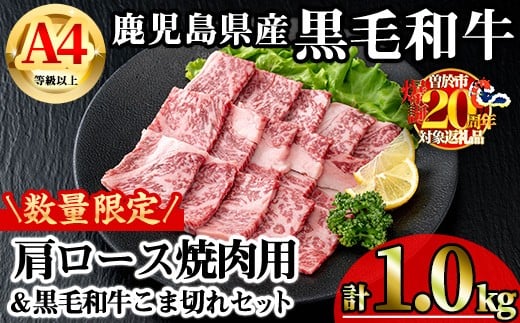 【数量限定】鹿児島県産黒毛和牛A4等級以上肩ロース焼肉用 (計1.0kg＋黒毛和牛こま切れ250g×2P) 鹿児島県産 牛肉 冷凍 【KNOT】 B198-v01