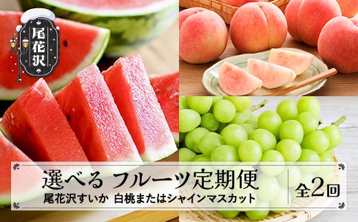 [先行予約] 選べる!フルーツ定期便 全2回 スイカ もも/シャインマスカットから選べる 秀品 2026年7月中旬~発送開始 2026年産 令和8年産 佐竹物産 ※沖縄・離島への配送不可 sb-fts2x