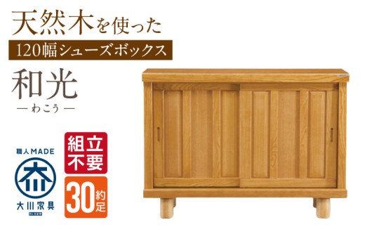 【組立不要】大川家具 シューズボックス［和光］幅120cm _ 大川家具 シューズボックス 和光 幅 120cm ブラウン ロータイプ 国産 靴箱 組立不要 アジャスター 調整可能 可動棚 有効活用 収納力 機能性 玄関収納 オーソドックス デザイン 和風 洋風 インテリア 収納 日本製 お取り寄せ 福岡県 久留米市 送料無料 _Qd141 2301107 - 福岡県久留米市