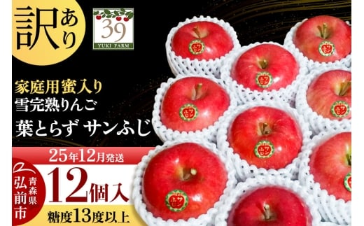 【25年12月発送】りんご 【 数量限定 】訳あり 雪完熟 家庭用 蜜入り 糖度13度以上 葉取らず サンふじ 12個入り【レビューキャンペーン】 2292805 - 青森県弘前市