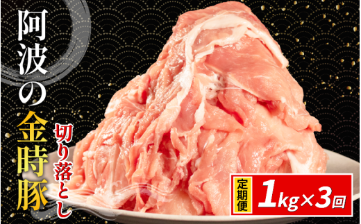 阿波の金時豚 豚肉 切り落とし 定期便 3回 1kg (500g×2) ブランド豚 金時豚 小分け 真空パック 冷凍 国産 赤身 ウデ モモ 生姜焼き 野菜炒め 豚汁 豚丼 中華炒め 豚こま 鍋 ポークカレー カレー 肉じゃが 回鍋肉 内祝い ギフト 贈り物 冷凍 徳島 阿波