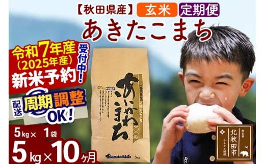 ※令和7年産 新米予約※《定期便10ヶ月》秋田県産 あきたこまち 5kg【玄米】(5kg小分け袋) 2025年産 お届け時期選べる お届け周期調整可能 隔月に調整OK お米 藤岡農産