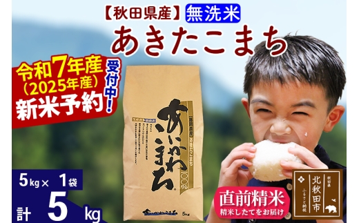 ※令和7年産 新米予約※秋田県産 あきたこまち 5kg【無洗米】(5kg小分け袋)【1回のみお届け】2025年産 お届け時期選べる お米 藤岡農産