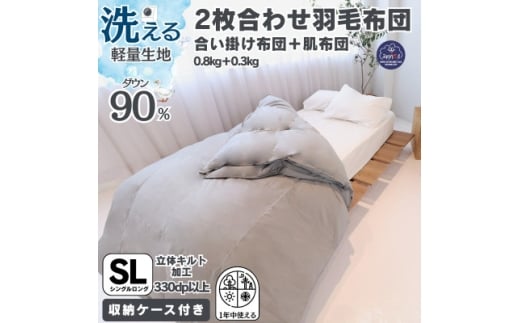 ＜洗える羽毛布団＞羽毛本掛け布団シングル 2枚合わせ洗濯可国産 抗菌防臭防ダニ ネイビー【1310549】 756742 - 大阪府忠岡町