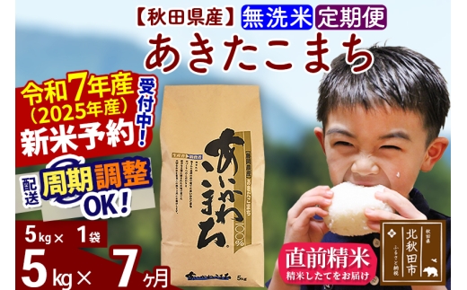 ※令和7年産 新米予約※《定期便7ヶ月》秋田県産 あきたこまち 5kg【無洗米】(5kg小分け袋) 2025年産 お届け時期選べる お届け周期調整可能 隔月に調整OK お米 藤岡農産