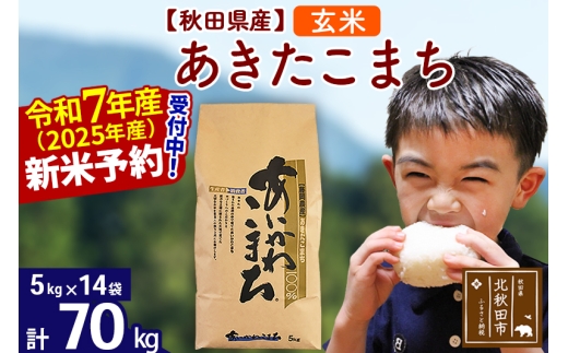 ※令和7年産 新米予約※秋田県産 あきたこまち 70kg【玄米】(5kg小分け袋) 【1回のみお届け】2025年産 お届け時期選べる お米 藤岡農産