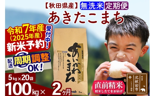 ※令和7年産 新米予約※《定期便2ヶ月》秋田県産 あきたこまち 100kg【無洗米】(5kg小分け袋) 2025年産 お届け時期選べる お届け周期調整可能 隔月に調整OK お米 藤岡農産