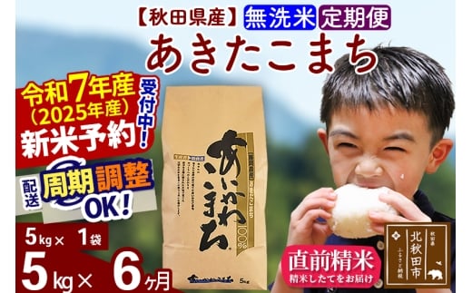 ※令和7年産 新米予約※《定期便6ヶ月》秋田県産 あきたこまち 5kg【無洗米】(5kg小分け袋) 2025年産 お届け時期選べる お届け周期調整可能 隔月に調整OK お米 藤岡農産