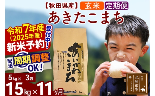 ※令和7年産 新米予約※《定期便11ヶ月》秋田県産 あきたこまち 15kg【玄米】(5kg小分け袋) 2025年産 お届け時期選べる お届け周期調整可能 隔月に調整OK お米 藤岡農産