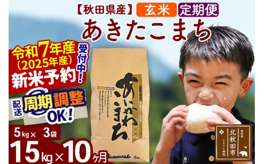 ※令和7年産 新米予約※《定期便10ヶ月》秋田県産 あきたこまち 15kg【玄米】(5kg小分け袋) 2025年産 お届け時期選べる お届け周期調整可能 隔月に調整OK お米 藤岡農産