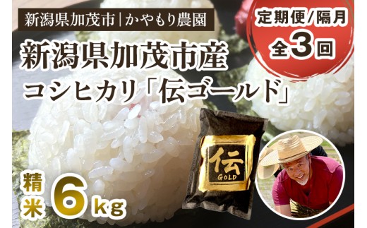 【令和7年産新米】【定期便3回隔月お届け】新潟産コシヒカリ「伝ゴールド」白米真空パック 精米 6kg（1.5kg×4）《9月下旬から順次出荷》 南麻布の高級料亭で提供される極上米 かやもり農園 2296825 - 新潟県加茂市