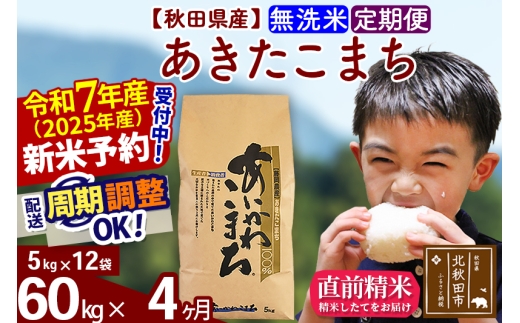 ※令和7年産 新米予約※《定期便4ヶ月》秋田県産 あきたこまち 60kg【無洗米】(5kg小分け袋) 2025年産 お届け時期選べる お届け周期調整可能 隔月に調整OK お米 藤岡農産