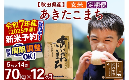 ※令和7年産 新米予約※《定期便12ヶ月》秋田県産 あきたこまち 70kg【玄米】(5kg小分け袋) 2025年産 お届け時期選べる お届け周期調整可能 隔月に調整OK お米 藤岡農産