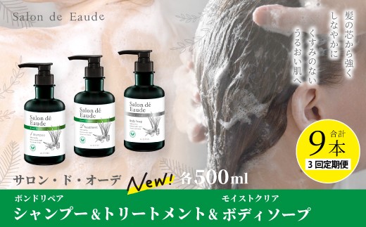 3回 定期便 サロン・ド・オーデ ボンドリペア シャンプー ＆ トリートメント ＆ モイストクリア ボディソープ 各 500ml 3本 セット 合計 9本 ボトル 液体 アロインス製薬 美容 美容品 化粧品 日用品 消耗品 高知 高知県 四万十 四万十市 しまんと 25-141 2305661 - 高知県四万十市