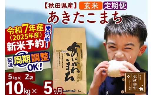 ※令和7年産 新米予約※《定期便5ヶ月》秋田県産 あきたこまち 10kg【玄米】(5kg小分け袋) 2025年産 お届け時期選べる お届け周期調整可能 隔月に調整OK お米 藤岡農産