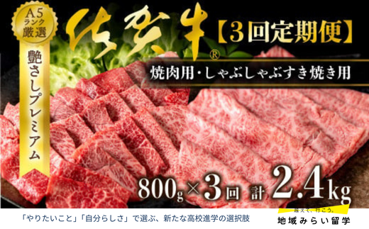 [定期便セット]佐賀牛 焼肉・しゃぶすき焼き用 計800g×3回