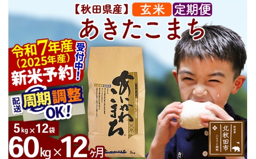 ※令和7年産 新米予約※《定期便12ヶ月》秋田県産 あきたこまち 60kg【玄米】(5kg小分け袋) 2025年産 お届け時期選べる お届け周期調整可能 隔月に調整OK お米 藤岡農産