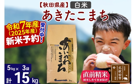 ※令和7年産 新米予約※秋田県産 あきたこまち 15kg【白米】(5kg小分け袋)【1回のみお届け】2025年産 お届け時期選べる お米 藤岡農産