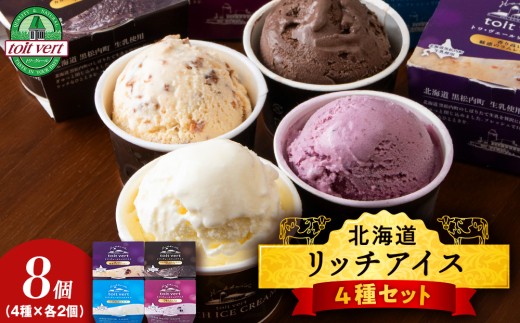 リッチアイスクリーム 8個セット（100ml）【 4種 × 各2個】アイス スイーツ おやつ 冷凍 食べ比べ 2166858 - 北海道黒松内町