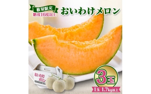 ＜数量限定＞ おいわけメロン 糖度16度以上　1.7kg以上×3玉入【1000244】 325838 - 北海道安平町