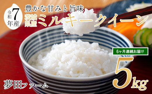 【6カ月定期便 令和7年産ミルキークイーン5kg 】 夢田ファームのミルキークイーン定期便 【 米 お米 ライス 白米 精米ミルキークイーン 新米 5kg 5キロ 定期便 茨城県 つくば市 】 2296871 - 茨城県つくば市