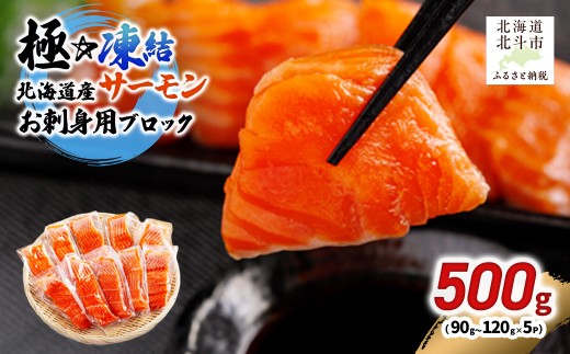 極☆凍結 北海道産 サーモン お刺身用ブロック 500g（90g～120ｇ×5P） 【 ふるさと納税 人気 おすすめ ランキング サーモン さーもん 鮭 さけ サケ 刺身 サーモンステーキ おかず おつまみ 海鮮 北海道 北斗市 送料無料 】 HOKP005 2302579 - 北海道北斗市