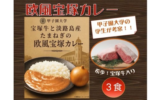 【甲子園大学・学生考案】宝塚牛と淡路島産玉ねぎの欧風宝塚カレー（3食セット）