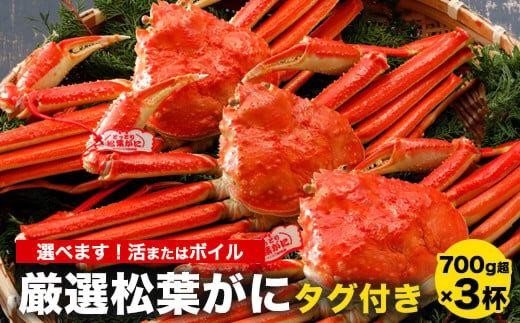 763.[選べます!活またはボイル]≪2025年11月発送≫[タグ付き]厳選松葉がに 特大3杯(700g超×3杯)[松葉ガニ 松葉蟹 松葉かに 蟹 かに 山陰 厳選 特大 大きい 活 ボイル タグ付き 鳥取県産 鳥取県 北栄町 おすすめ 人気 新鮮]
