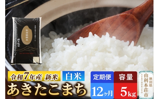 《定期便12ヶ月》令和7年産 【白米】極上秋田銘柄米 あきたこまち 5kg 【2025年10月下旬出荷予定】 2299019 - 秋田県由利本荘市