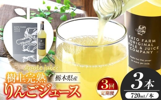 【定期便3回】栃木県矢板市産 樹上完熟100％りんごジュース 720ml×3本入  | 林檎 リンゴ 果汁100% 産地直送 (毎月お届け）  