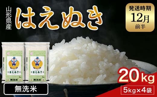 FYN1-254 【12月発送】 令和7年産 新米 山形県産 はえぬき 20kg 2025年 お米 米 米米 ごはん ご飯 白米 国産 ブランド米 節水 時短 冷めてもおいしい お取り寄せ 食品 山形県 西川町 月山 