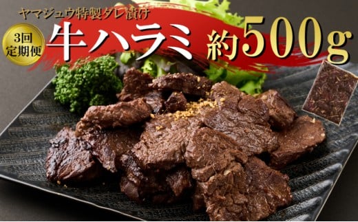 ヤマジュウの特製タレ漬け！牛ハラミ肉５００ｇ【３回定期便】 頒布会