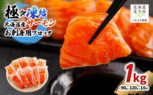 極☆凍結 北海道産 サーモン お刺身用ブロック 1kg（90g～120ｇ×10P） 【 ふるさと納税 人気 おすすめ ランキング サーモン さーもん 鮭 さけ サケ 刺身 サーモンステーキ おかず おつまみ 海鮮 北海道 北斗市 送料無料 】 HOKP004 2302578 - 北海道北斗市