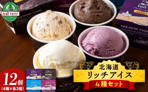 リッチアイスクリーム 12個セット（100ml）【 4種 × 各3個】アイス スイーツ おやつ 冷凍 食べ比べ 2166859 - 北海道黒松内町