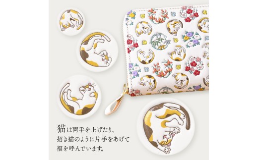 浅草文庫 ラウンドファスナー 長財布 猫 ネコ 柄 美品 長財布 ラウンドファスナー 本革 ネコ柄 浅草文庫 友禅染