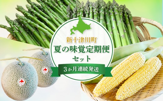 【新十津川町】夏の味覚定期便セット | ふるさと納税 北海道 新十津川 グリーンアスパラ　アスパラ 赤肉メロン メロン スイートコーン コーン 野菜 果物 定期　定期便 お取り寄せ ワンストップ マイページ 新十津川総合振興公社 新十津川町【1203001】