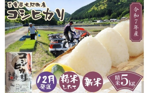 【12月発送】令和7年産 三重県大紀町産コシヒカリ精米5kg / 精米 したてを 直送 ! 新鮮 なお米を食卓へ San Farm Taiki コシヒカリ 三重県 大紀町