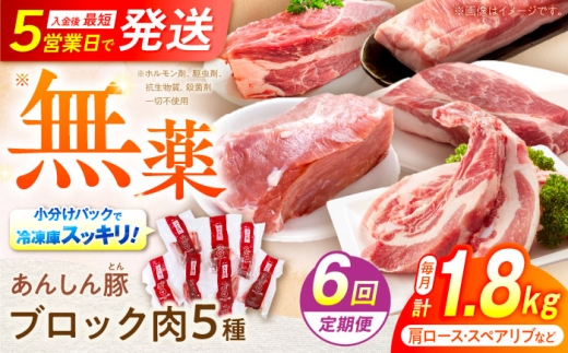 6回 定期便 あんしん豚 ブロックセット 約1.8kg 豚肉 ロース モモ カタ 国産 白川町