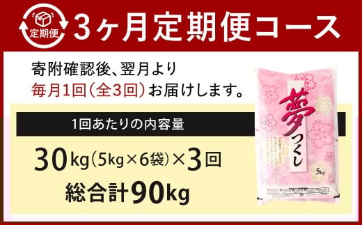 【令和7年度 新米 先行予約】 精米 食味鑑定士厳選 【3ヶ月定期便】 夢つくし 30kg×3回 計90kg