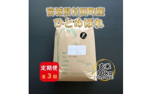 ＜毎月定期便＞宮城県村田町産ひとめぼれ　玄米10kg(10kg×1)全3回【4074967】