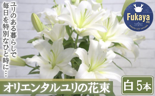 【産直】オリエンタルユリの花束【白5本】　【11218-0532】