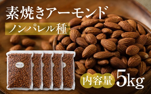 【6回定期便】素焼き アーモンド5kg（1kg × 5袋）ノンパレル種 ロースト 焙煎 食塩不使用 食用油不使用  防災食品 防災用 非常食 保存食 備蓄食 岐阜県 大垣市 2307140 - 岐阜県大垣市
